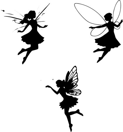 Silhouette of a flying fairy on a white background. Vector illustration.のイラスト素材