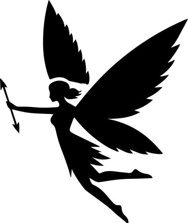 Angel.Black and White Vector Illustration. Isolated on white backgroundのイラスト素材