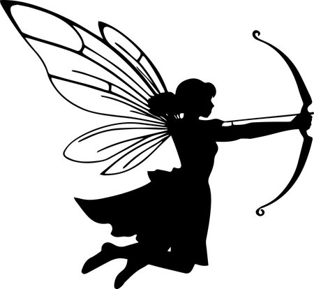 Silhouette of a girl with a bow and arrow on a white backgroundのイラスト素材