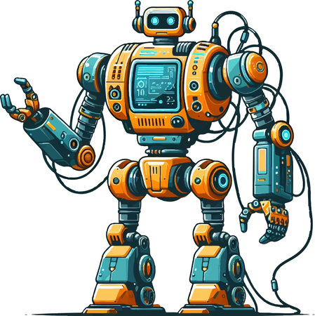 Cartoon robot. Vector illustration. Isolated on white background.のイラスト素材