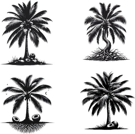 Palm trees silhouettes set isolated on white background. Vector illustrationのイラスト素材