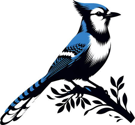 Blue jay bird sitting on a branch. Vector illustration ready for vinyl cutting.のイラスト素材