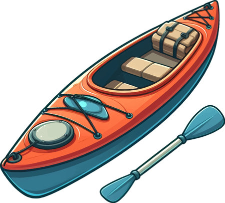 Illustration of an Orange Kayak and Paddle on a White Backgroundのイラスト素材