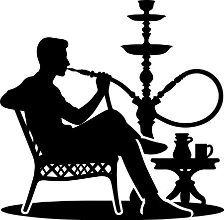 Hookah.Vector illustration of a man smoking a hookah.のイラスト素材