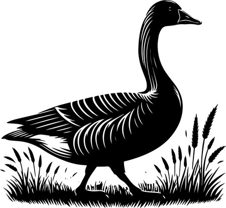 Black and White Vector Illustration of a Goose in the Grass.のイラスト素材