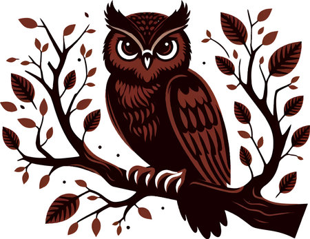 Owl on a branch. Vector illustration ready for vinyl cutting.のイラスト素材