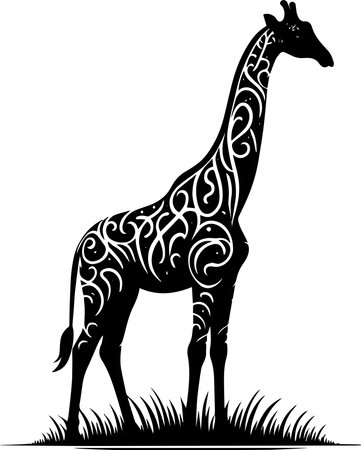 Giraffe Silhouette Vector Illustration ready for vinyl cutting.のイラスト素材