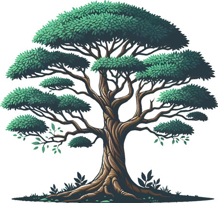 Illustration of a tree with green leaves on a white background.のイラスト素材