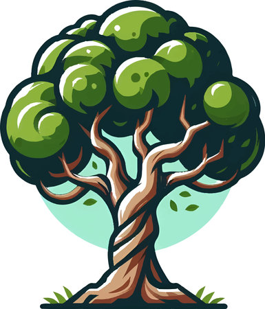 Illustration of a tree on isolated white background done in cartoon style.のイラスト素材