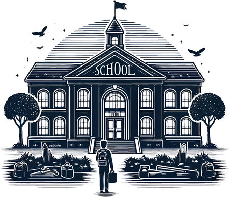 Illustration of a school building in the style of engravingのイラスト素材