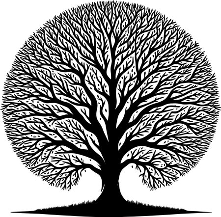 Black and white tree silhouette isolated on white background. Vector illustration.のイラスト素材