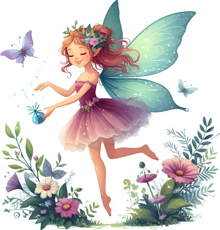 Beautiful fairy with flowers and butterflies. Vector illustration for your designのイラスト素材