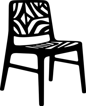 Black and White Illustration of a Chair with Striped Backrestのイラスト素材