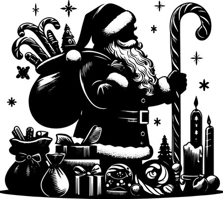 Santa Claus with a bag of gifts. Vector illustration ready for vinyl cutting.のイラスト素材