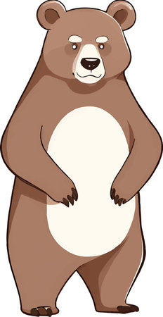 Illustration of a Cute Brown Bear Standing and Looking at the Cameraのイラスト素材