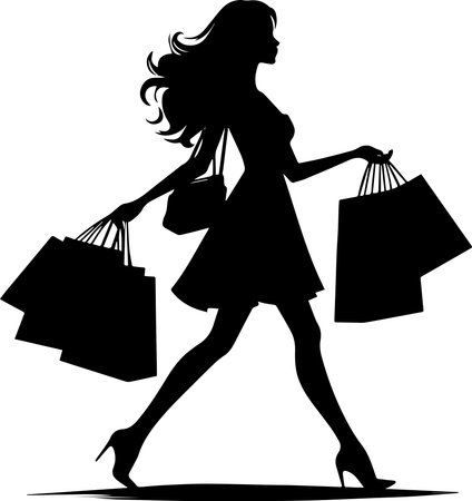 Stylish woman enjoying a shopping spree.のイラスト素材