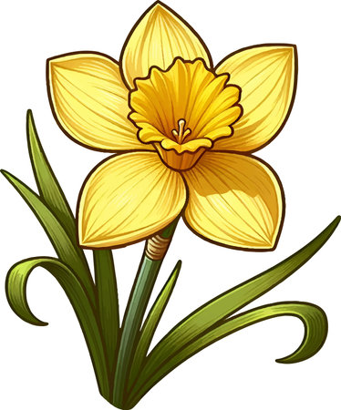 Vibrant Yellow Daffodil Illustrationのイラスト素材