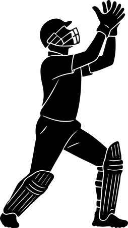 Cricket player in action, catching the ball.のイラスト素材