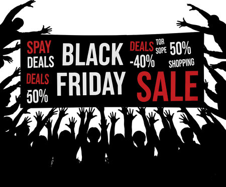 Black Friday Sale Banner with Silhouette Crowdのイラスト素材