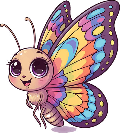 Cute Cartoon Butterfly with Big Eyes, Perfect for Kids' Designsのイラスト素材