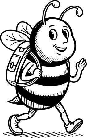Black and White Cartoon Illustration of Bee with Schoolbag for Coloring Bookのイラスト素材