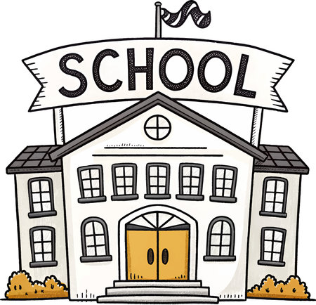 Cute Cartoon Drawing of a School Buildingのイラスト素材
