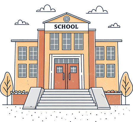 School building in flat style. Vector illustration. Back to school.のイラスト素材