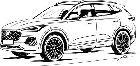 Sketch of a car on a white background. Vector illustration ready for vinyl cutting.のイラスト素材