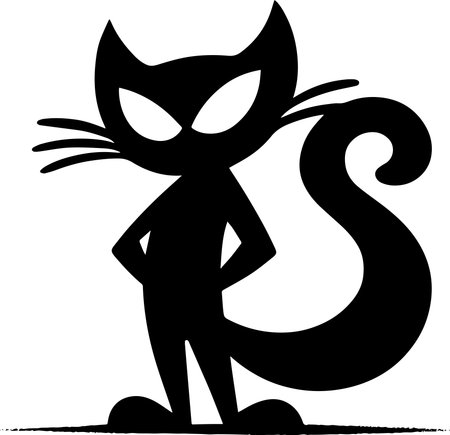 Black cat with a tail on a white background. Vector illustration.のイラスト素材