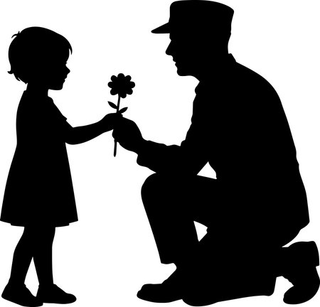 Vector silhouette of a father with his daughter on a white background.のイラスト素材