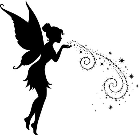 silhouette of a fairy with a magic wand on a white backgroundのイラスト素材