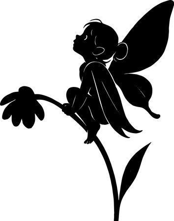Little fairy sitting on a flower.Vector illustration ready for vinyl cutting.のイラスト素材