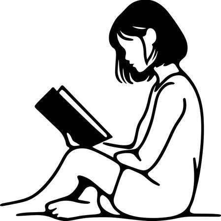 Girl Reading a Book.Vector illustration ready for vinyl cutting.outline style.のイラスト素材