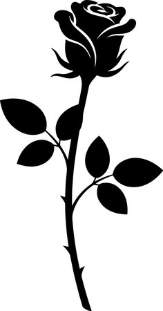 Black and White Silhouette of Rose Flower. Vector Illustrationのイラスト素材