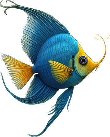 Cartoon blue fish isolated on white background. Vector illustration of aquarium fish.