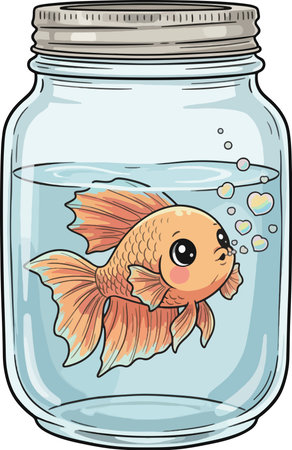 Goldfish in a jar. Vector illustration of a goldfish in a jar.のイラスト素材