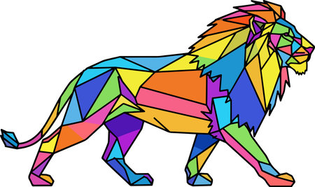 Colorful vector illustration of a stylized lion on a white backgroundのイラスト素材
