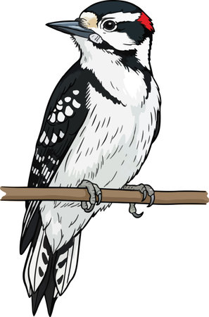 Dendrocopos major. Vector illustration - color + b/w versions.のイラスト素材