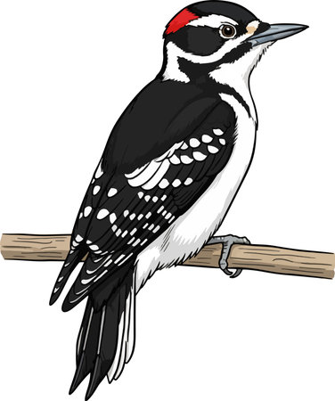 Dendrocopos major. Vector illustration of a woodpecker.のイラスト素材