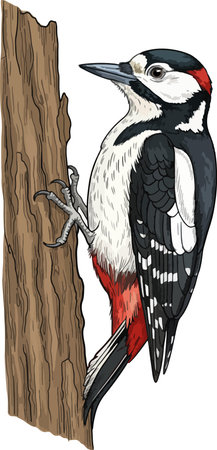 Dendrocopos major. Woodpecker. Vector illustration ready for vinyl cutting.のイラスト素材