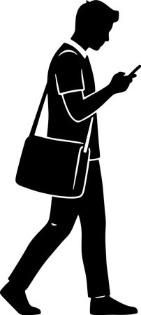 Man with a bag and mobile phone in his hand. Vector illustration.のイラスト素材