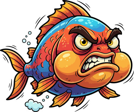 Angry Fish. Vector Illustration Isolated on white background.のイラスト素材
