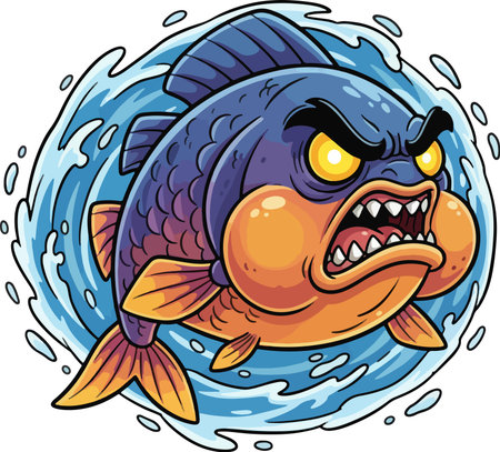 Illustration of a Cute Fish swimming in the ocean with a big mouthのイラスト素材