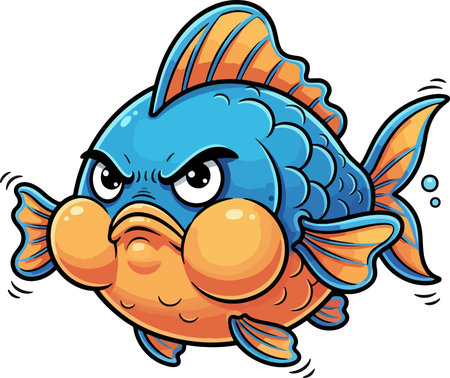 Cartoon Illustration of Cute Blue Fish Animal Character Mascotのイラスト素材
