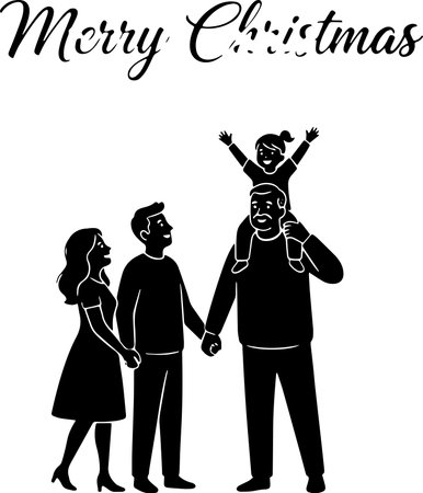 Merry Christmas and Happy New Year. Family with children. Vector illustrationのイラスト素材