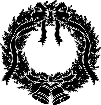 Christmas wreath with bells. Vector illustration ready for vinyl cutting.のイラスト素材