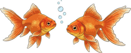 Illustration of a pair of goldfish swimming on a white backgroundのイラスト素材