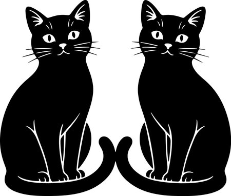 Two black cats sit and look at each other. Vector illustration.のイラスト素材