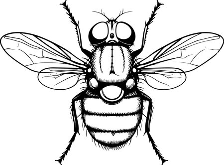 Fly - Black and White Illustration. Vector - Coloring Bookのイラスト素材