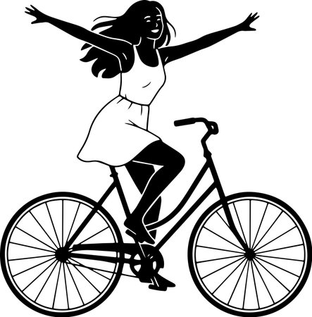 Girl on a Bicycle.Vector illustration ready for vinyl cutting and tattooing.のイラスト素材